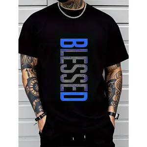 Men's Plus Size Casual Crew Neck T-Shirt - Geometric-Pattern, Smooth Cotton Knit Fabric, Medium Stretch - Short Sleeve Tee for Leisure & Everyday Wear |   Breathable Comfort Fit |   Machine Washable Crewneck Classic