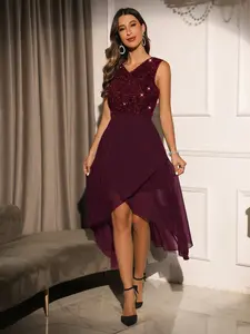 CF Vintage elegant sequin sleeveless asymmetrical long dress, with a texture that exudes sophistication, suitable for evening parties, upscale celebrations, dates, and similar occasions