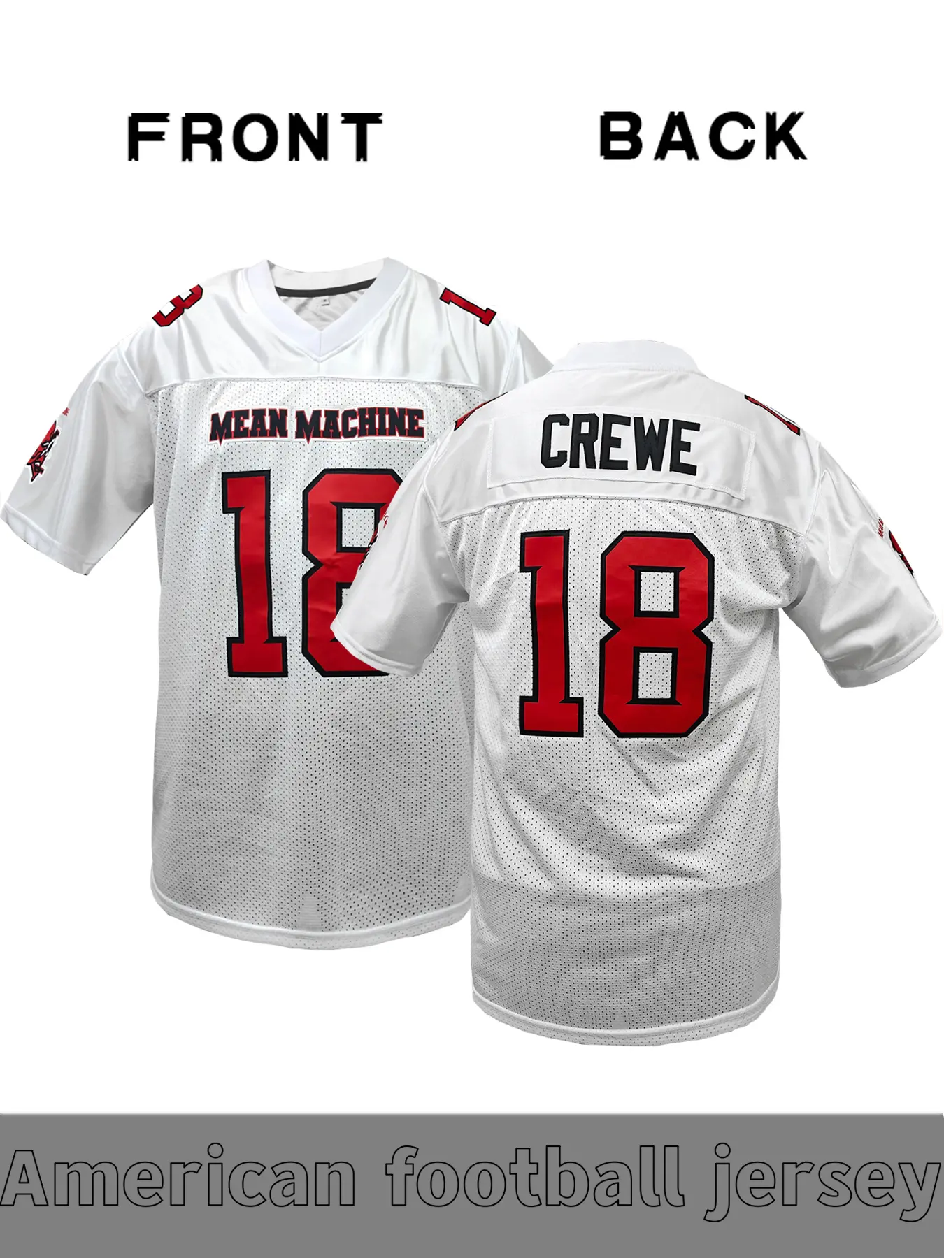 Men's retro Football jersey, Casual sports jersey, Mean Machine Crewe # 18 embroidered Lightweight jersey, short sleeved polyester fabric breathable, suitable for all seasons, casual, street style, movie fans, rugby enthusiasts