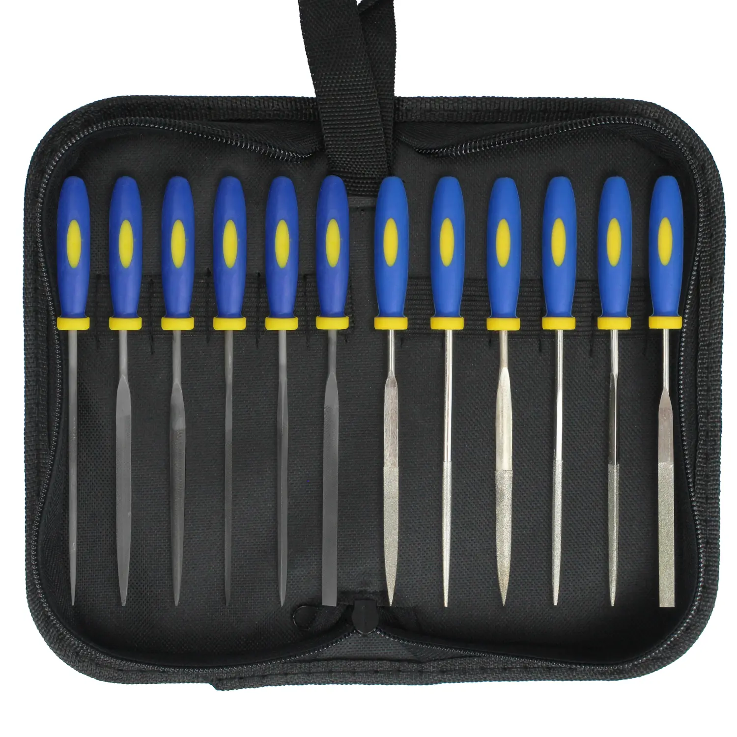 2 Sets Carbon Steel File and Diamond File(Total 12pcs), Suitable for Metal, Wood, Jewelry, Model, DIY and Nearly All Uses, Packed in A Carry Bag