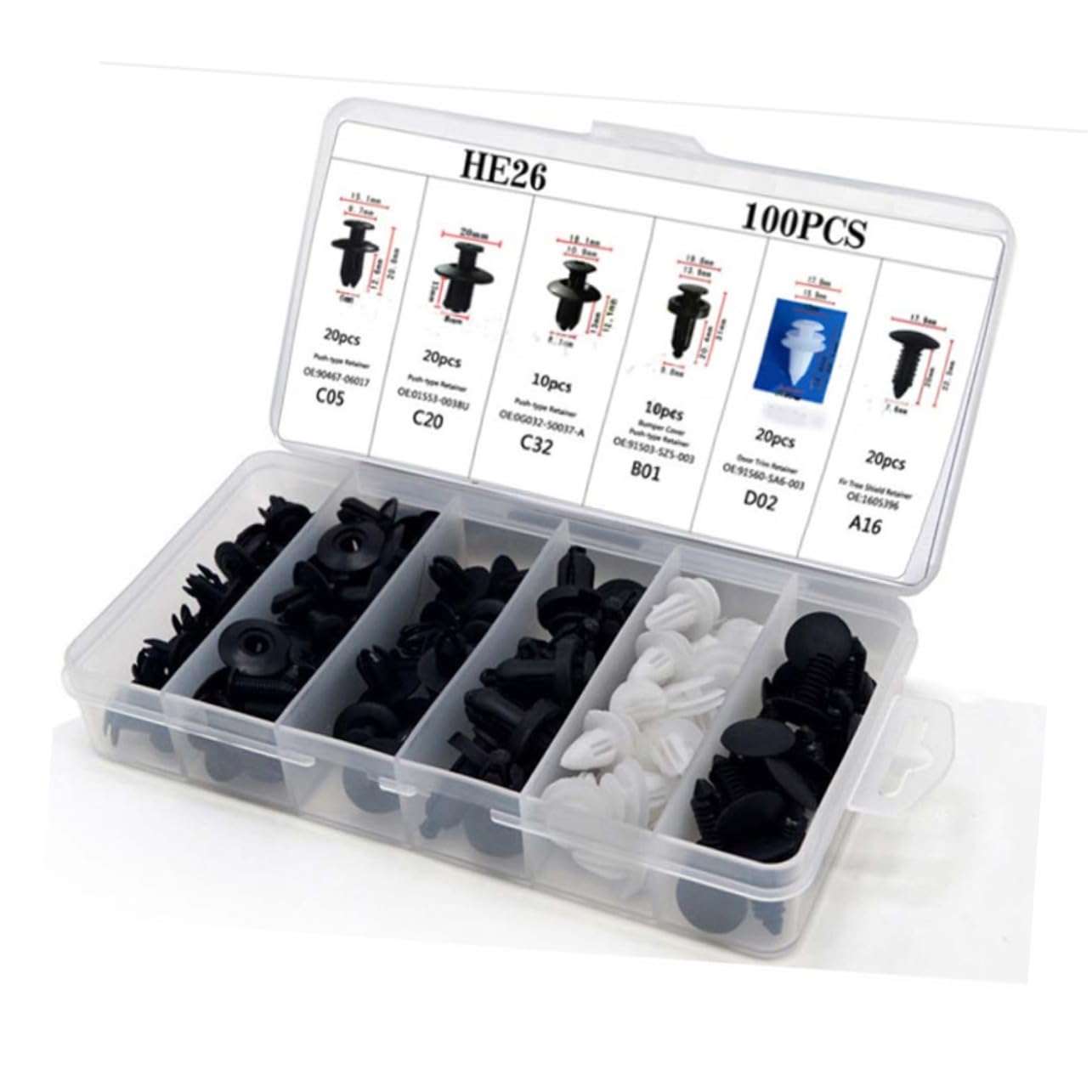 100 Pcs Bumper Clips Car Clips Plastic Rivets Fasteners Push Retainer Kit with Sizes Auto Push Pin Rivets Set