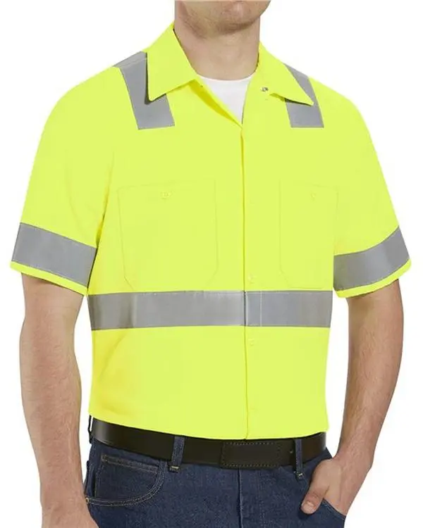 Red Kap SS24HVT — Men's Tall High Visibility Safety Short Sleeve Work Shirt