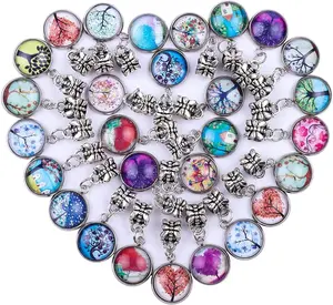 50 count Assorted European Beads with   Metal Alloy Spacer Beads and Colorful  Pendant Craft Beads for DIY Charm Bracelet  Making (Life Tree  Pendant)