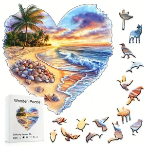 Heart Shaped Shell Beach Wooden Jigsaw Puzzle, High-Grade Special-Shaped Toy, Interesting Creativity, Holiday Gift, Adult Educational Game