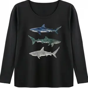 Shark Shirt Women Ocean Animal Graphic Tee Vintage Watercolor Marine Life Lover Oversized Soft Comfy Casual Gift Womenswear Long Sleeve