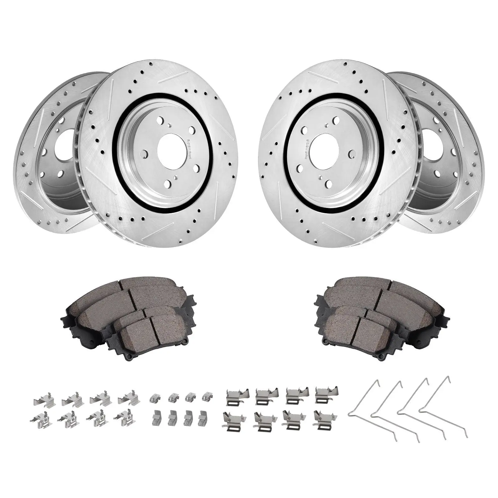 2010-2020 Toyota Sienna, 2010-2015 Lexus RX350 / RX450h & 2014-2019 Toyota Highlander Front & Rear Brake Kit – Drilled & Slotted Rotors with Ceramic Brake Pads Replacement Set
