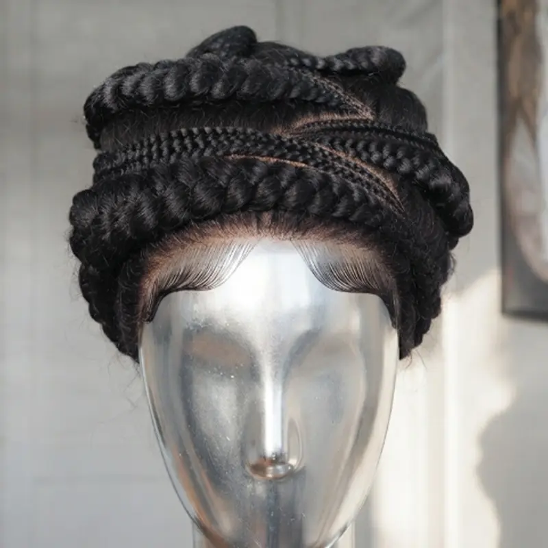 DOSAY braided  wig,12" Cornrow Braided Lace Front Wigs for Black Women Synthetic Ghana Weave Feed-in Braids Glueless Frontal Wig with Baby Hair