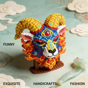 1744pcs Mythical Sheep Mask Building Blocks Set, Creative DIY Craft Toy, Home Decor, Stress Relief Model, Birthday Gift