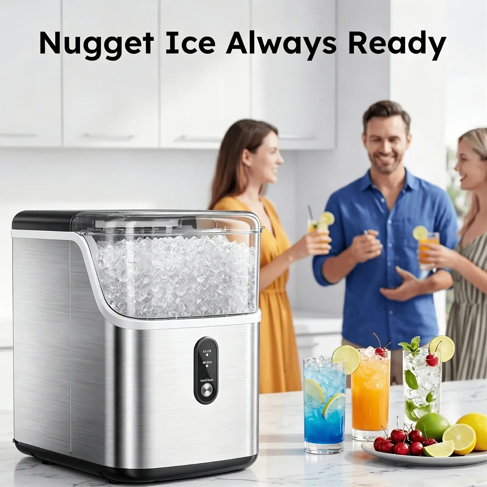 Portable Countertop Ice Maker, Soft Nugget & Bullet Ice Machine, Fast 6 Mins Makes Ice, Auto Self-Cleaning Design with Carry Handle, Ice Basket & Scoop, Ideal for Home, Kitchen, Office, Camping, RV