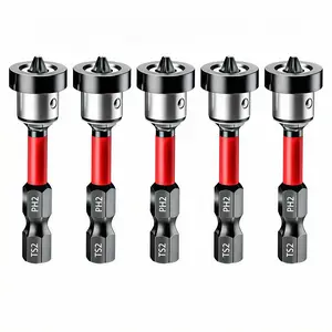 5pcs Drywall Bit Attachment with Depth Stop, PH2 Magnetic Drywall Screwdriver Bits for Countersinking Drywall Screws in Plasterboard, 1/4 Inch Hex Shank Plasterboard Bit