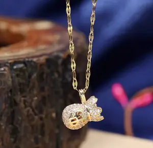 Gold Pineapple Necklace CZ Fruit Pendant Lucky Fu Charm Minimalist Jewelry Gift for Women Girls