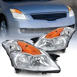 Nilight Headlight Assembly Compatible with 2007 2008 2009 Altima Sedan 4-Door Headlamps Replacement Chrome Housing Amber Reflector Clear Lens Driver and Passenger Side