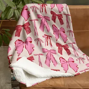Pink Bow Patterned Fleece Blanket Soft, Comfortable, and Versatile for All Seasons