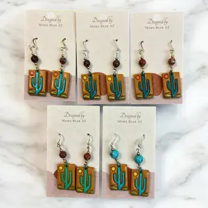 Mama Bear A.Z. Desert Vibes Earrings made from Precious Stones with Cactus Design and Colorful Beads