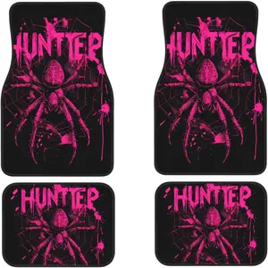 A set of 4 pink spider web car floor mats, Truck Accessories, for the front and rear of SUVs, trucks, sedans and vans