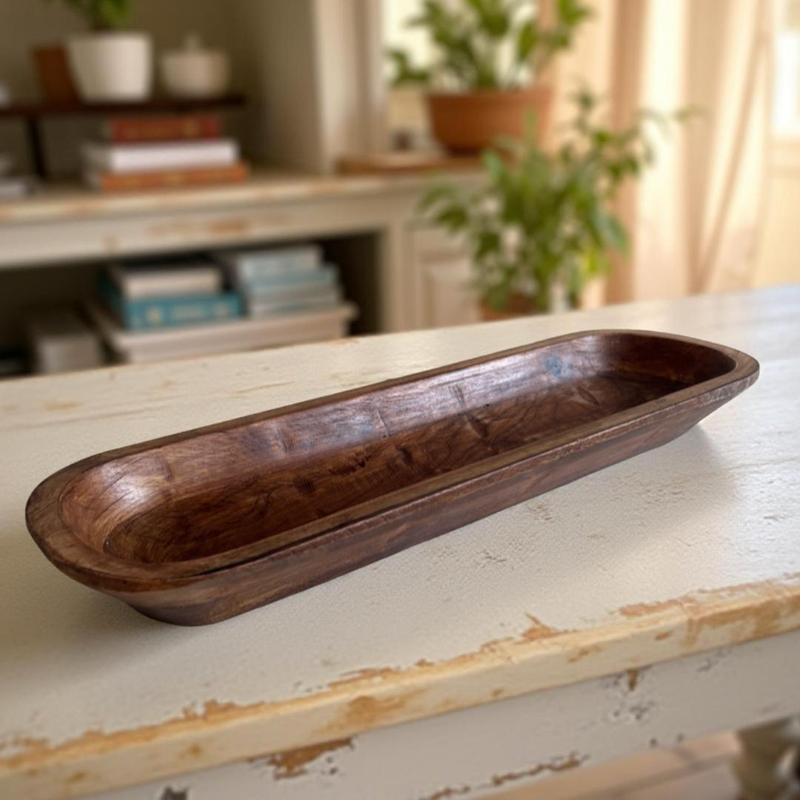TLC Candle Co. Decorative Wooden Dough Bowl - Sturdy Rustic & Vintage Design for Home Decoration & Gifts - Hand Carved Wood with Unique Imperfections - Ideal for Versatile Use Saladbowl Sundaebowl
