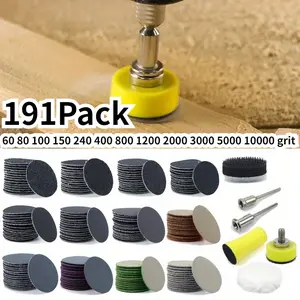 A set of 191 Sandpaper Set 1 Inch Silicon Carbide Wet/Dry Hook & Loop Sanding Discs, Assorted  60 80 100 150 240 400 800 1200 2000 3000 5000 10000 Grit, with 1/8 Shank Sanding Pad & Sponge Polishing Pad - Home Improvement.
