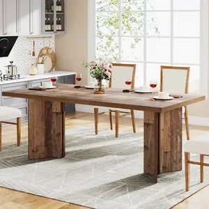 LITTLE TREE 63-inch Dining Table for 4-6, Farmhouse Kitchen Table with Large Tabletop, Rectangular Dinner Eating Table for Dining Room, Living Room, Kitchen aesthetic