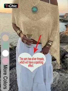 Summer Women's Multi-Wear Lightweight Breathable Loose Flashy Yarn Knit Poncho, Casual Daily Wear, Spring & Fall Fashion, Knitwear Womenswear
