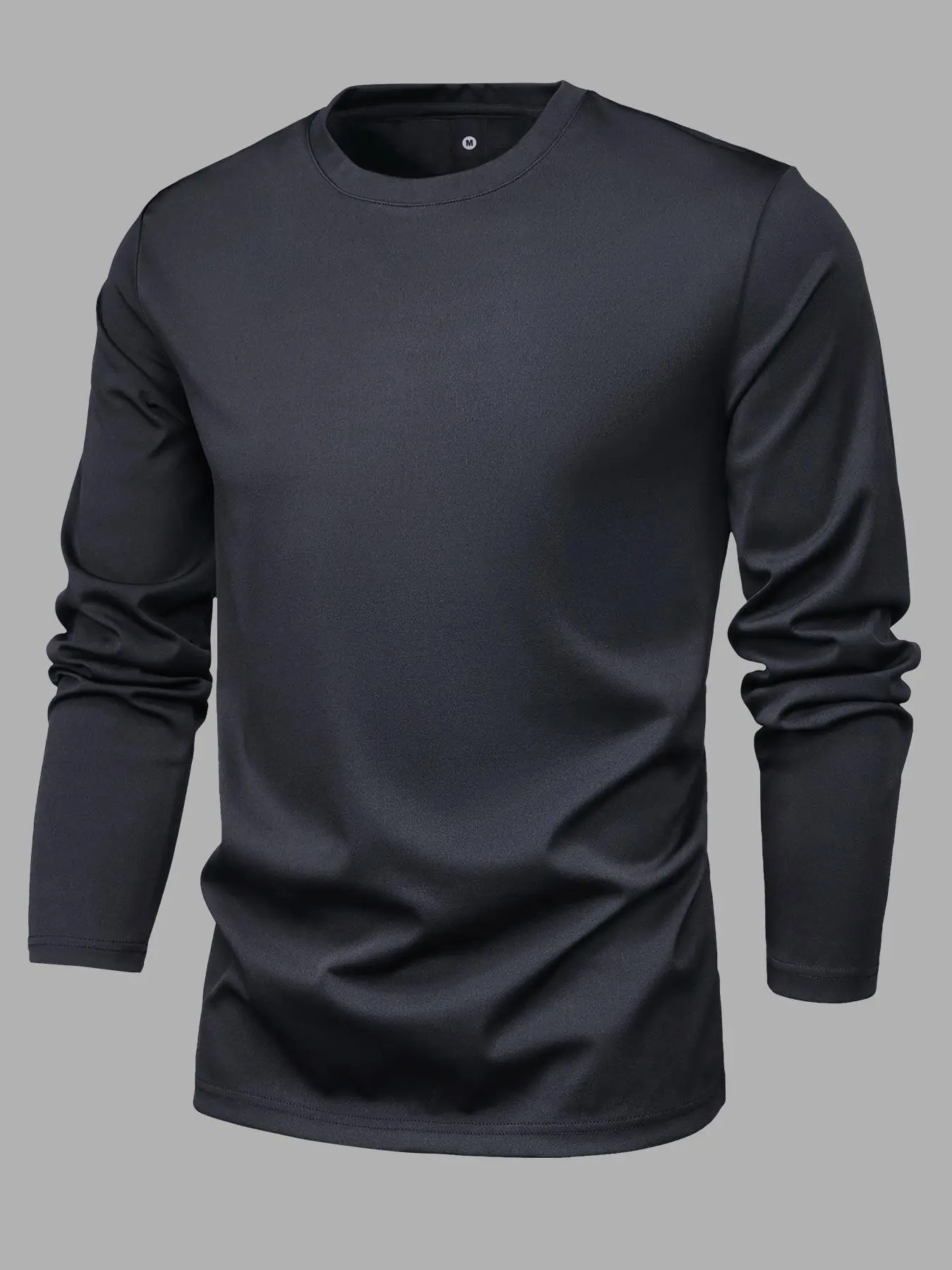 Men's Loose Thin Plain Round Neck Long Sleeve T-Shirt, Solid Color Basic Crew Neck Tee, Simple Casual Sporty Pullover Top