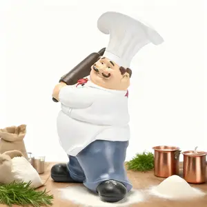Single Chef Figurine with Fish Adorable Resin Decor for Kitchen Counter Abstract Style Ornaments festive tabletop decoration