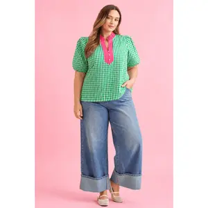 PLUS Preppy Pop Green Gingham Top