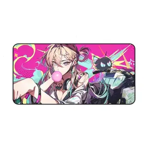 [SALE UP TO 50% + FREE SHIP] Cute Anime Girl Desk Mat  Bubble Gum Waifu Mouse Pad  Neoprene Office Desk Accessory  Aesthetic Pink Desk Gift for Gamers