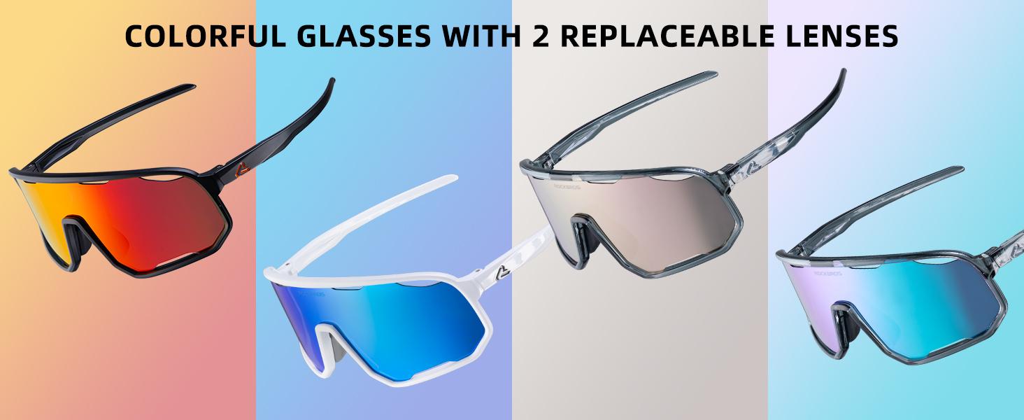 ROCKBROS Polarized Sunglasses Sports Glasses with 3 Lenses for Running, Cycling, Driving, Fishing, and Skiing - UV400 Protection