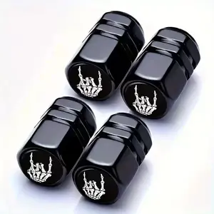 4PCS Skull Style Tire Valve Stem Caps, Dustproof WheelValve Covers Accessories, Universal forCars,SUVs, Bike, Bicycles,Trucks and Motorcycles (Black)