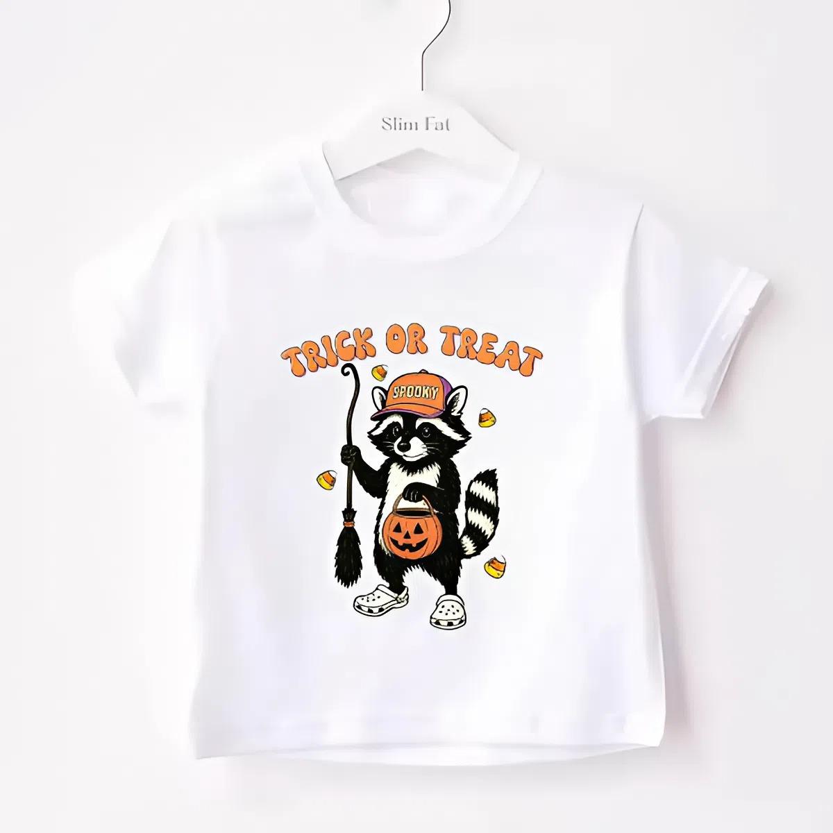 Feral Trick or Treat Youth & Adult T-Shirt – Funny Halloween Raccoon Graphic Tee, Cute Spooky Season Shirt with Matching Adult Option