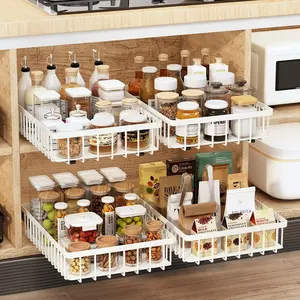 4Pack Pull out Cabinet Organizer,No Drill Pull out Drawers for Cabinets without A Lip,16.5" D X 11" W Pantry Pull out Shelves,Cabinet Roll out Drawers,Slide Out Drawers for Kitchen Cabinets,White