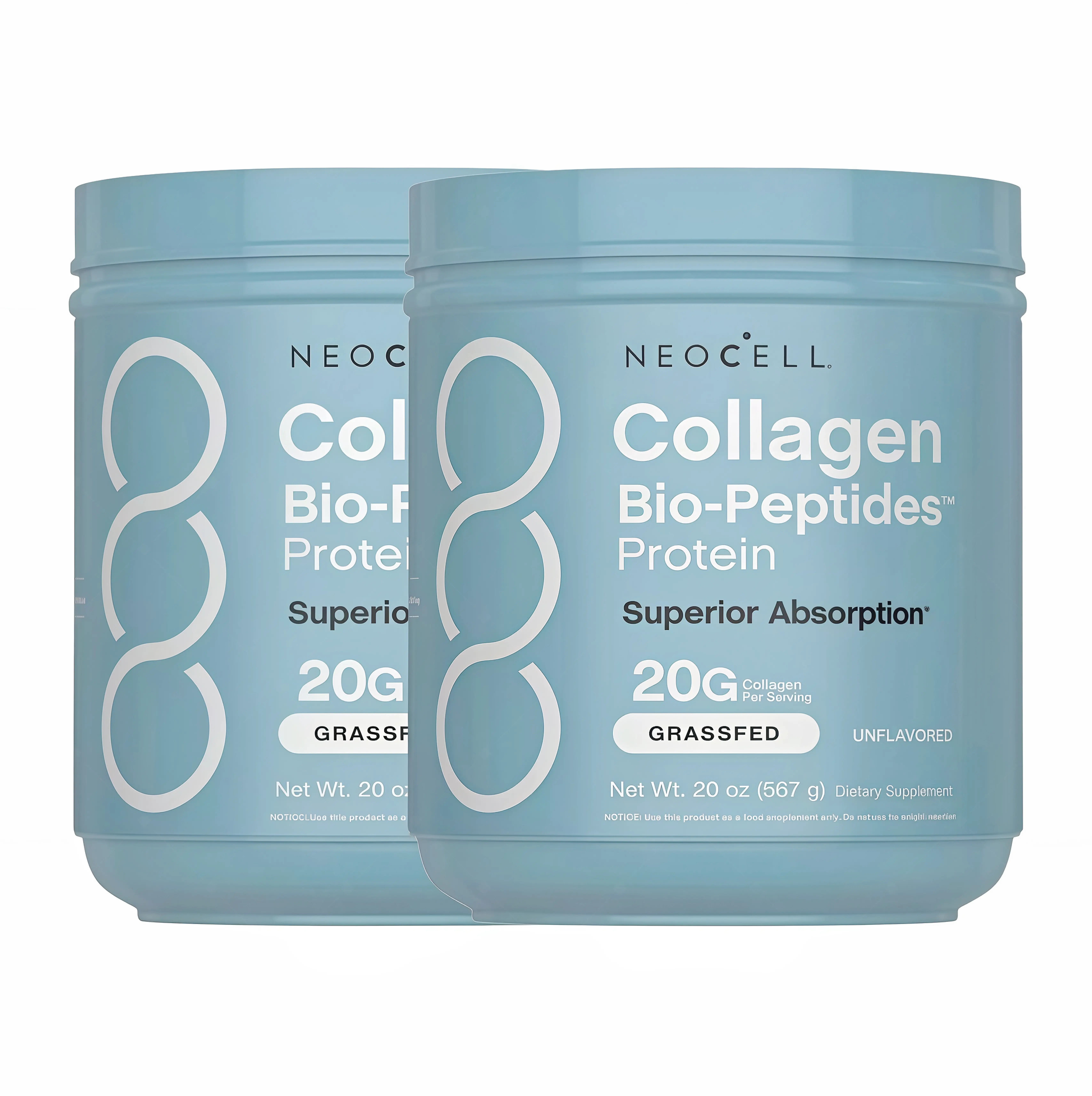 2 Piece NeoCell Collagen Bio-Peptides Powder 20oz -DF Grassfed Protein Supplement-Advanced with 18 Essential Amino Acids