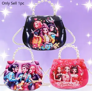 Magical Music Cartoon Exorcism Girl'sHandbag Bag,Children's Card Bag/Key Bag/Candy Storage Bag/Outdoor LeisureBag,Pearl Handle Fashion Shoulder Bag,Girl'sMini Private Wallet,Pink,Red,Black Crossbody Bag,Ideal For Children's Daily AndParty Use.