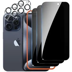 Suitable for iPhone 16/15/14/13/12/11 Pro Max privacy screen protector, 4-piece tempered glass anti spy, with 4-piece camera lens protector, private phone case friendly