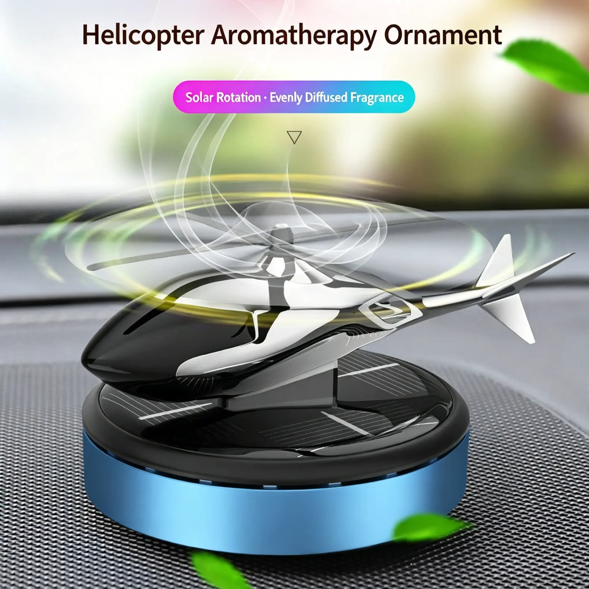 Solar Helicopter Car Air Freshener, Car Aromatherapy, Car Scent Diffuser, Car Interior Diffusers, Rotating Natural Fragrance Diffuser, Washable Reusable Base, Includes 5ML Essential Oil, Car Interior Decor