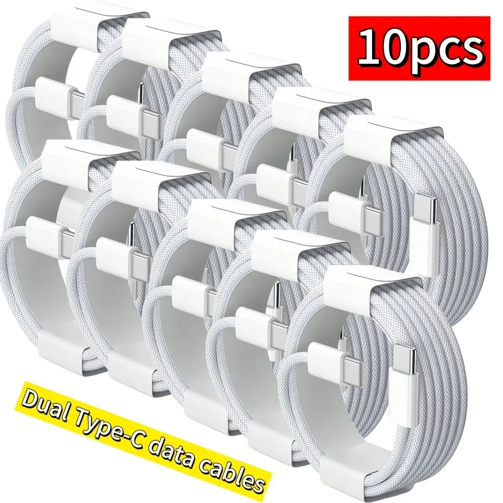 10-Pack Braided Type-C Efficient Charging Data Cables, Cable Bundle, Compatible with Huawei/vivo/xiaomi/samsung/honor/oppo/iPhone 15/16, Durable and Wear-Resistant