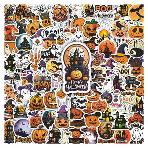 100pcs Halloween Themed Stickers Pack, Waterproof Spooky Halloween Pumpkin & Ghost Decals for Laptop, Water Bottle, Journal & Scrapbook, Halloween Party Gift