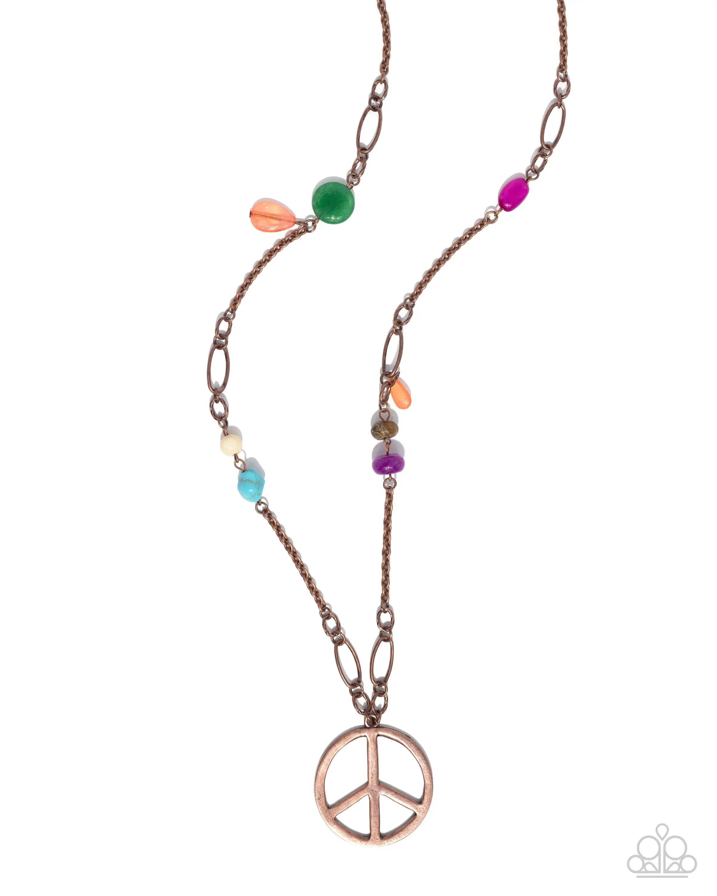 Peaceful Playtime - Copper Peace Sign Colorful Bead Long Necklace - Paparazzi