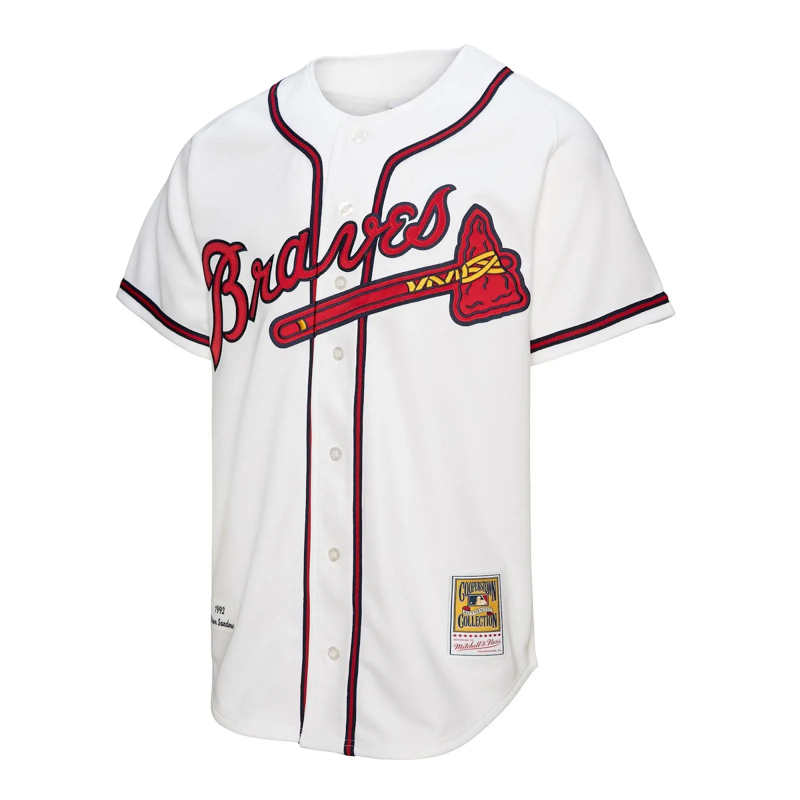 Deion Sanders Atlanta Braves 1992 White Authentic Jersey MLB Throwback Baseball Cooperstown Fan Gear Mitchell & Ness