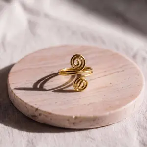 Women's Elegant Handmade Geometric Open Circle Adjustable Ring - Recycled Brass Spiral Wire Design, Casual Everyday Wear Costume Jewelry, Everday