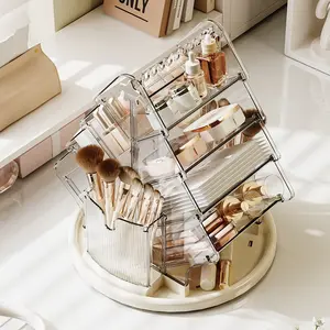 360° Rotating Beauty Organizer  Storage Rack for Makeup Brushes, Cosmetics, Nail Polish, Eyebrow Pencils, and Lipsticks; Bathroom Countertop Organizer with Included Brush Holder Cup; Suitable for Sinks and Vanity Surfaces.