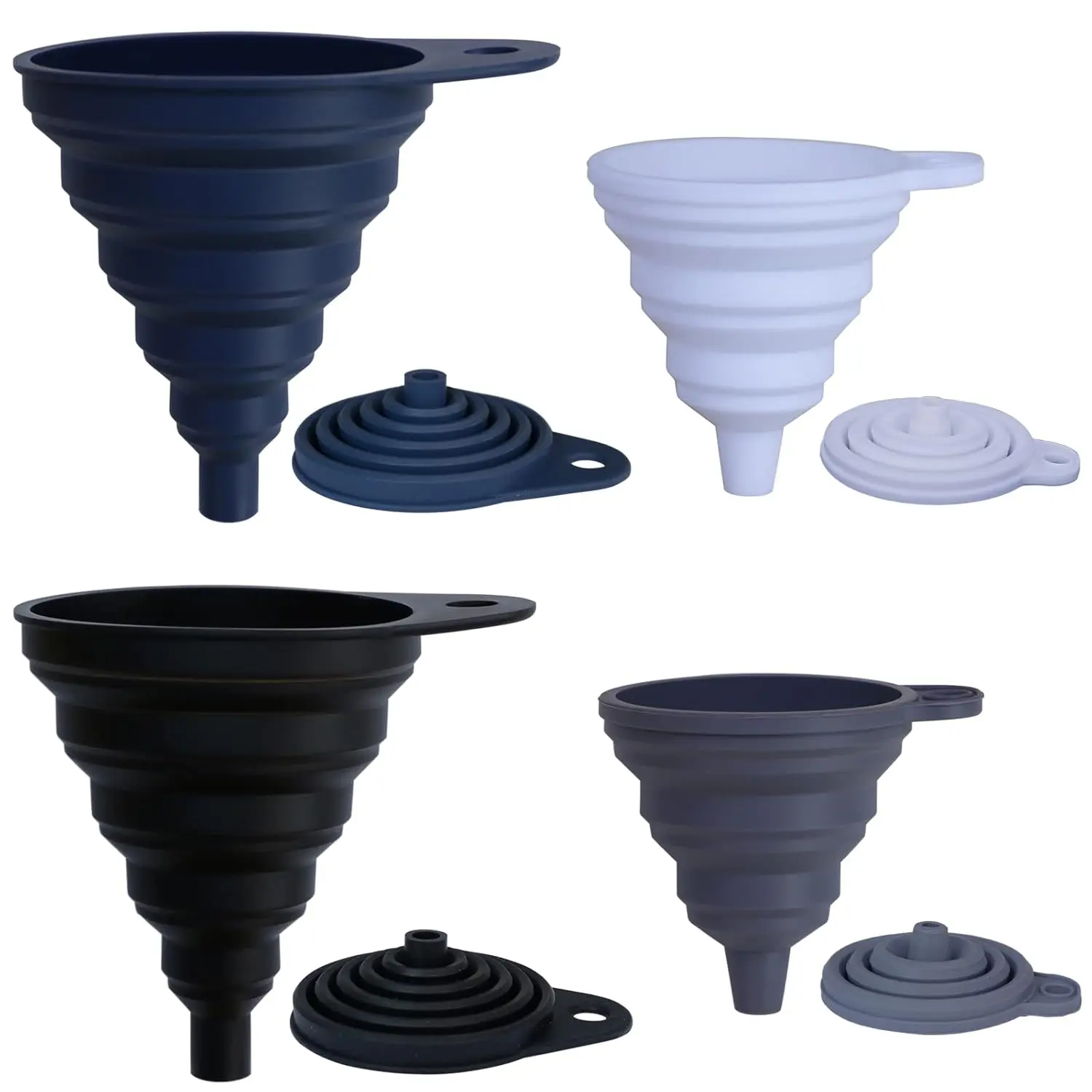 Funnels for Kitchen Use Set of 4,  Collapsible Funnels for Filling Bottles,  Grade Funnel for Liquid  Transfer, Foldable Kitchen Utensils