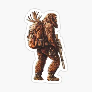 Bigfoot Hunting Sticker, Funny Sasquatch with Gun Design, Unique Hunter Decal for Laptop, Car, Cooler, Rustic Outdoors Vinyl Sticker, Gift for Hunters and Bigfoot Enthusiasts