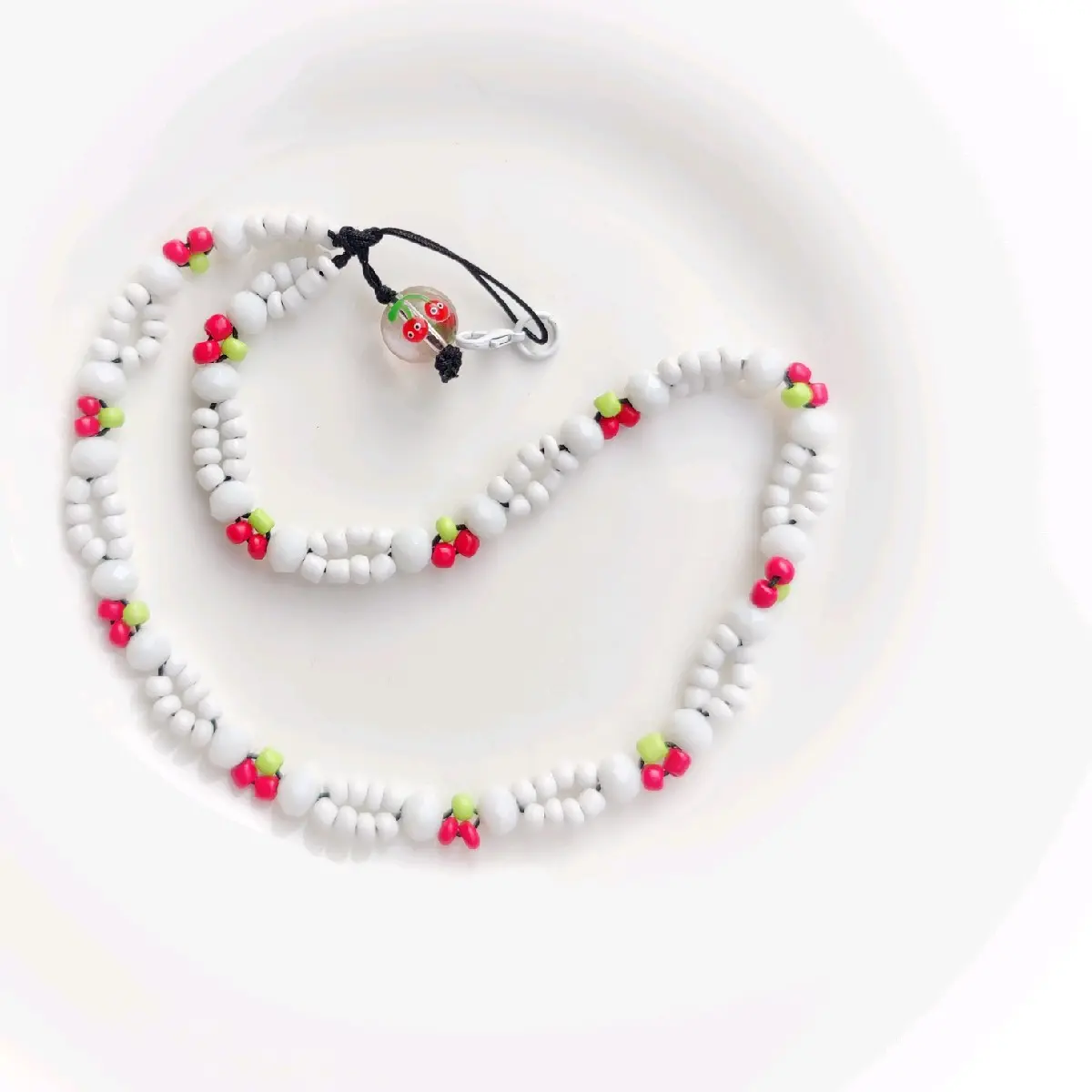 Beaded cherry phone charm strap,fruit phone chain