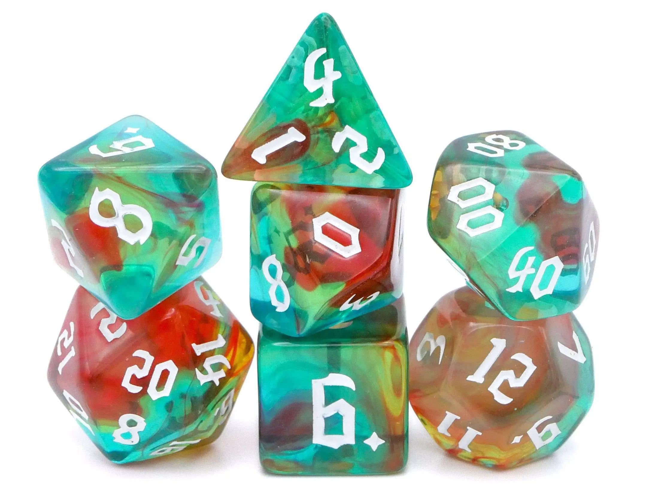 Elemental Spectrum Acrylic DnD Dice Set - 7-Piece RPG Dice for Tabletop Role-Playing Games