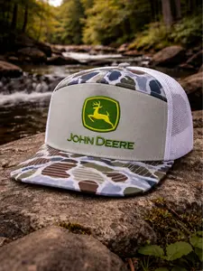 Farm Deer Trucker Hat, 7 Panel Snapback Mesh Cap, Farmer Gift for Men, Ranch Country Hat, Agricultural Equipment Inspired Outdoor Cap