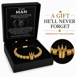 Men's Crown Bracelet Gift for Him – Father's Day Gift for  Husband Dad Boyfriend Brother, Adjustable Gold Stainless  Steel, Luxury Gift Box Included