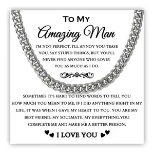 To My Man Cuban Chain Necklace, Husband Necklace from Wife, Necklace for Boyfriend, Mens Cuban Chain Necklace for Fiance, Men Necklaces for Him, Gifts for Men, Birthday Gifts for Boyfriend Husband
