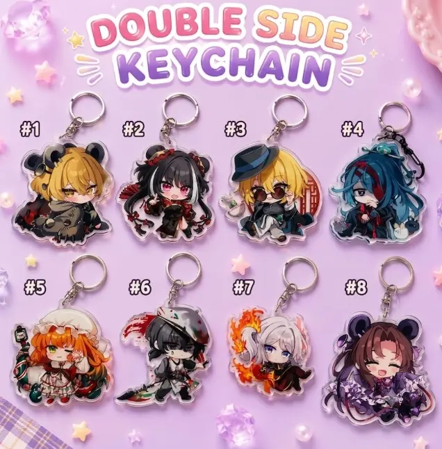 Double Side Acrylic Anime Keychain, Cute Chibi Bag Charm, Kawaii Key Ring Pendant, Backpack Accessory, Gift for Anime Fans