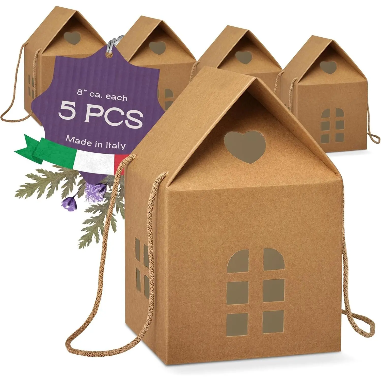 Pack of 5 House Shaped   (7.87 x 7.87 x 7.08 inch) - Mansion  Ideal for Christmas   and Christmas  for  - Havana